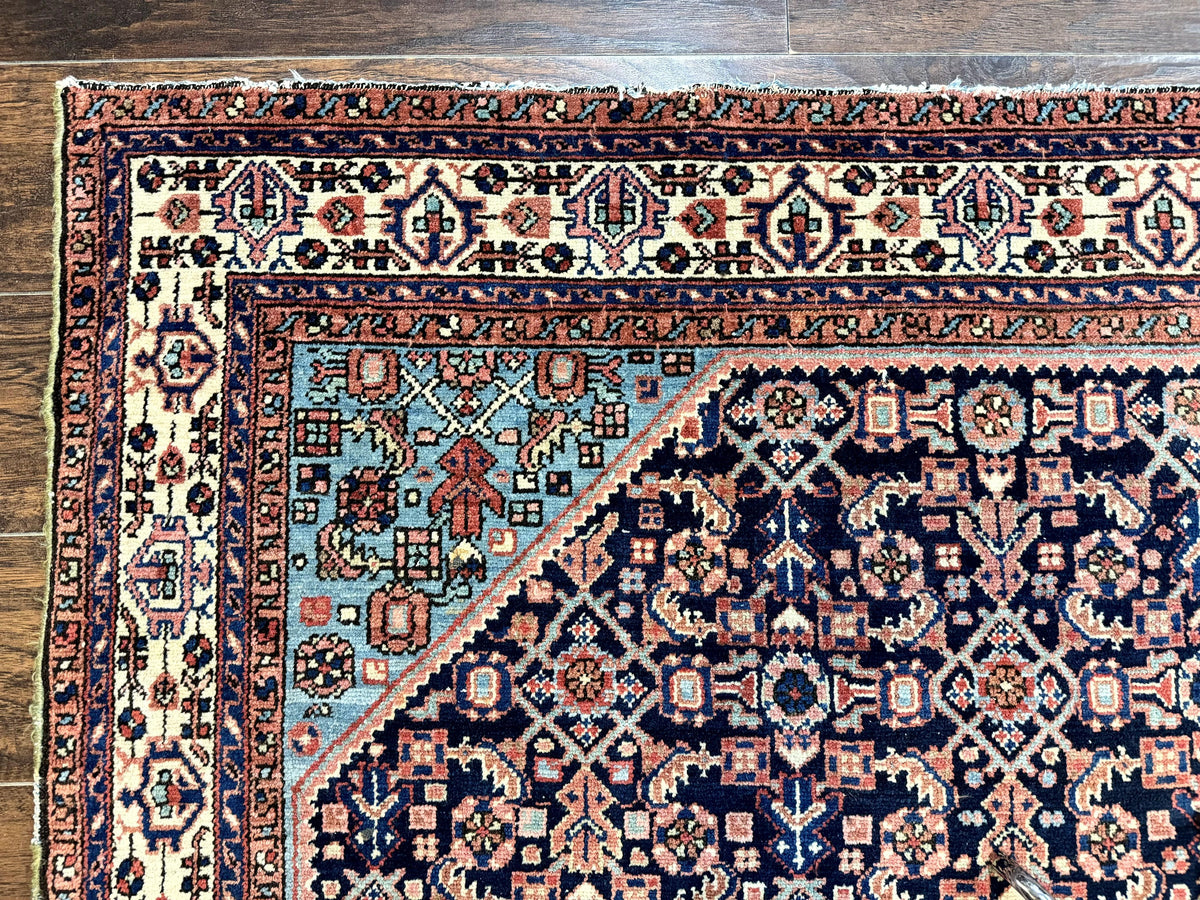 Antique Persian Rug 5 x 6.7, Navy Blue & Ivory, Handmade Persian Wool Carpet, Hamadan Angelas Rug - Jewel Rugs, view 7