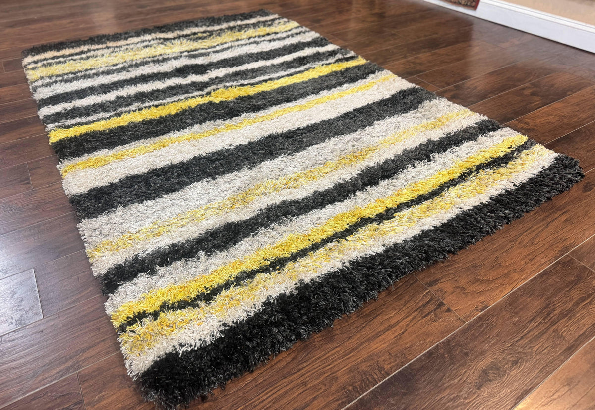 Shag Rug 5x8, Yellow Ivory Charcoal, Contemporary - Jewel Rugs, view 13