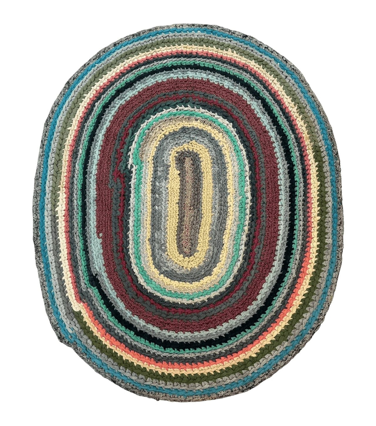 Antique American Braided Rug 5x7, Oval Multicolor Handmade Wool Braided Carpet - Jewel Rugs