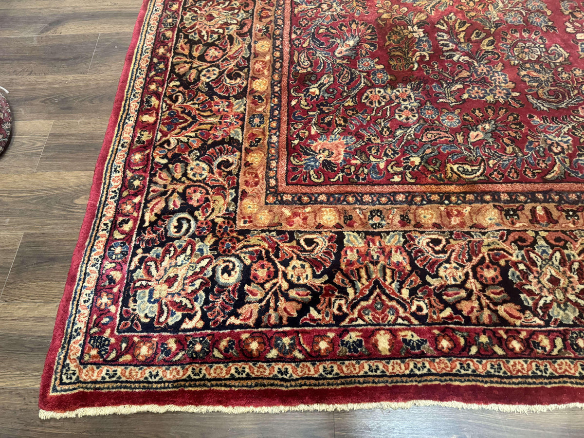 Persian Sarouk Rug 10x18, Palace Size Antique Persian Carpet, Wool, Red, Floral, Handmade Traditional Persian Rug, Extra Large Rug - Jewel Rugs, view 8