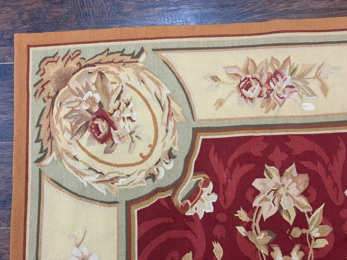 Aubusson Rug 4x6, Red, Floral, European Design, Vintage, Wool - Jewel Rugs, view 7