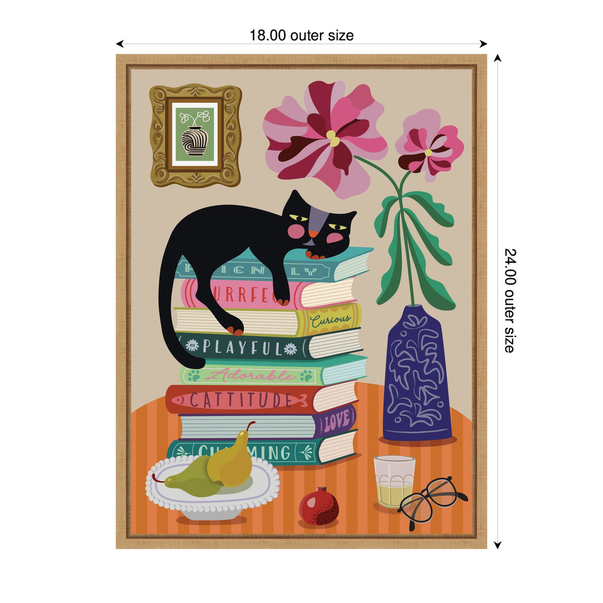 Still Life With A Cat by Rachel Lee 3 Birdies Studio Framed Canvas Wall Art Print