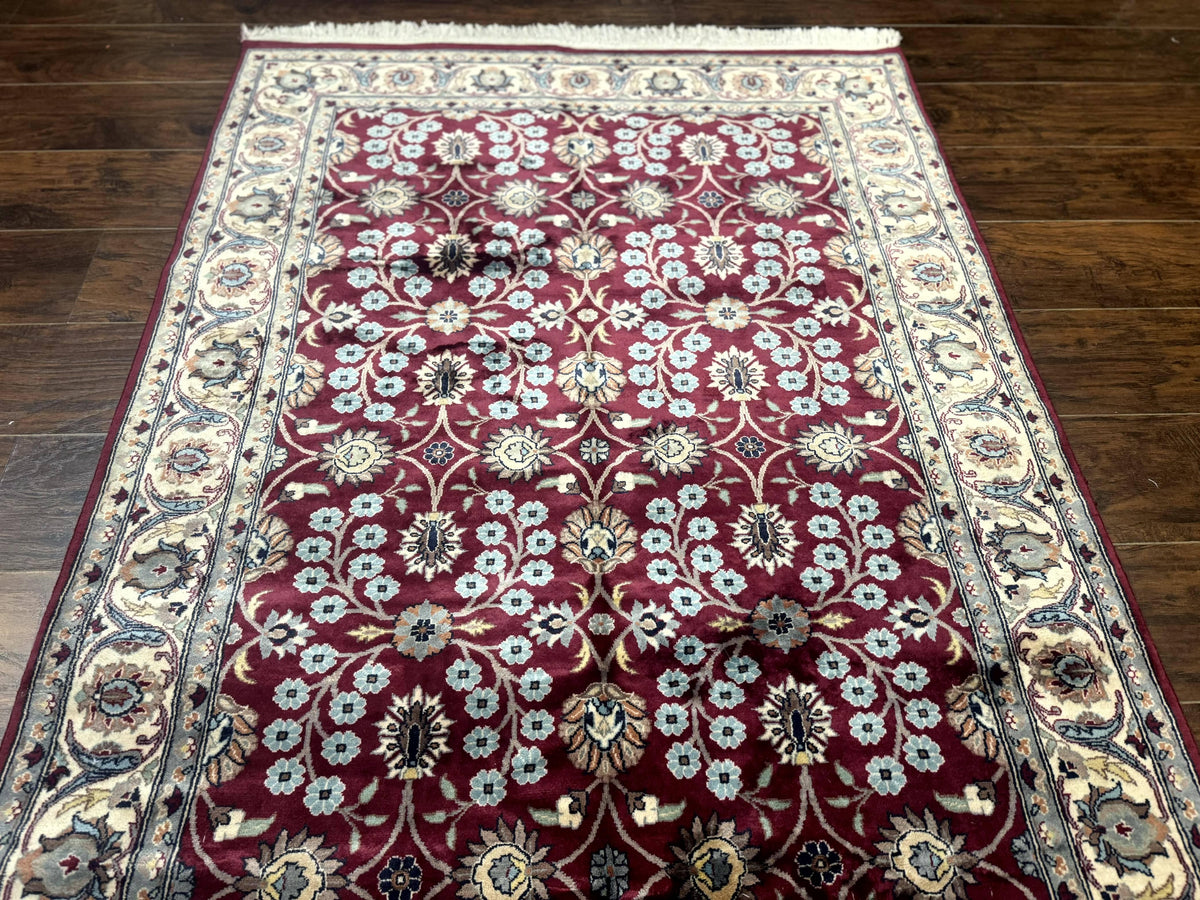 Pak Persian Rug 4x6, Floral Allover, Vintage Wool Carpet, Plum and Ivory - Jewel Rugs, view 13