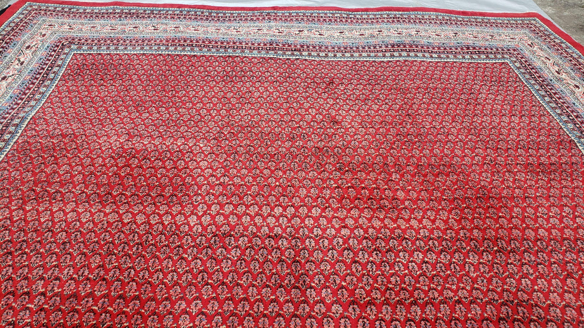 Persian Sarouk Mir Pattern, Red and Beige, Hand-Knotted, Wool, Paisley Boteh Design, 9'9" x 13', Semi Antique - Jewel Rugs, view 12