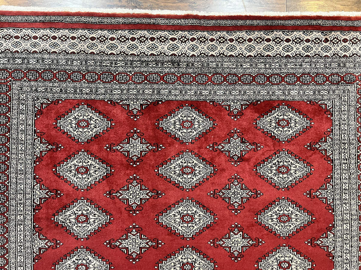 Pakistani Bokhara Rug 6x8, Fine Turkoman Carpet, Wool Handmade Vintage, Red, 6 x 8 Medium Sized Rug, Turkmen Rug - Jewel Rugs, view 3