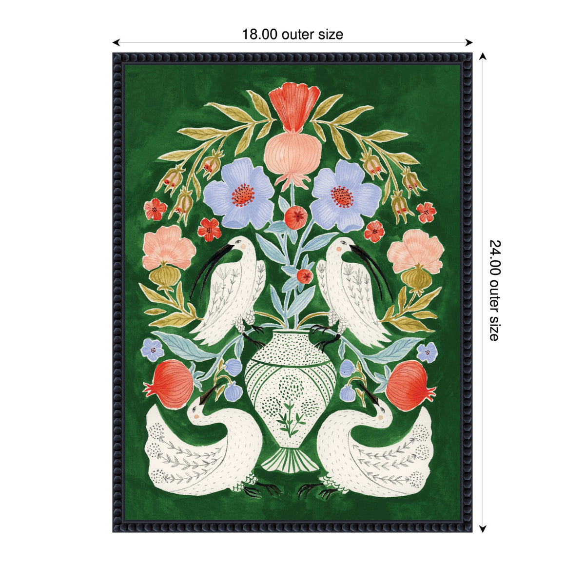 Floral Folklore Ibises and Swan by Jill Labieniec Framed Canvas Wall Art Print