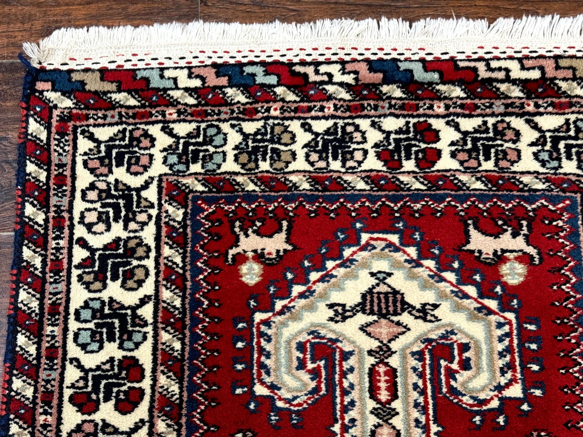Indo Persian Runner Rug 2.6 x 12, Heriz Geometric Caucasian Design, Animal Pictorials, Tribal Runner Rug, Vintage Handmade Wool Red - Jewel Rugs, view 6