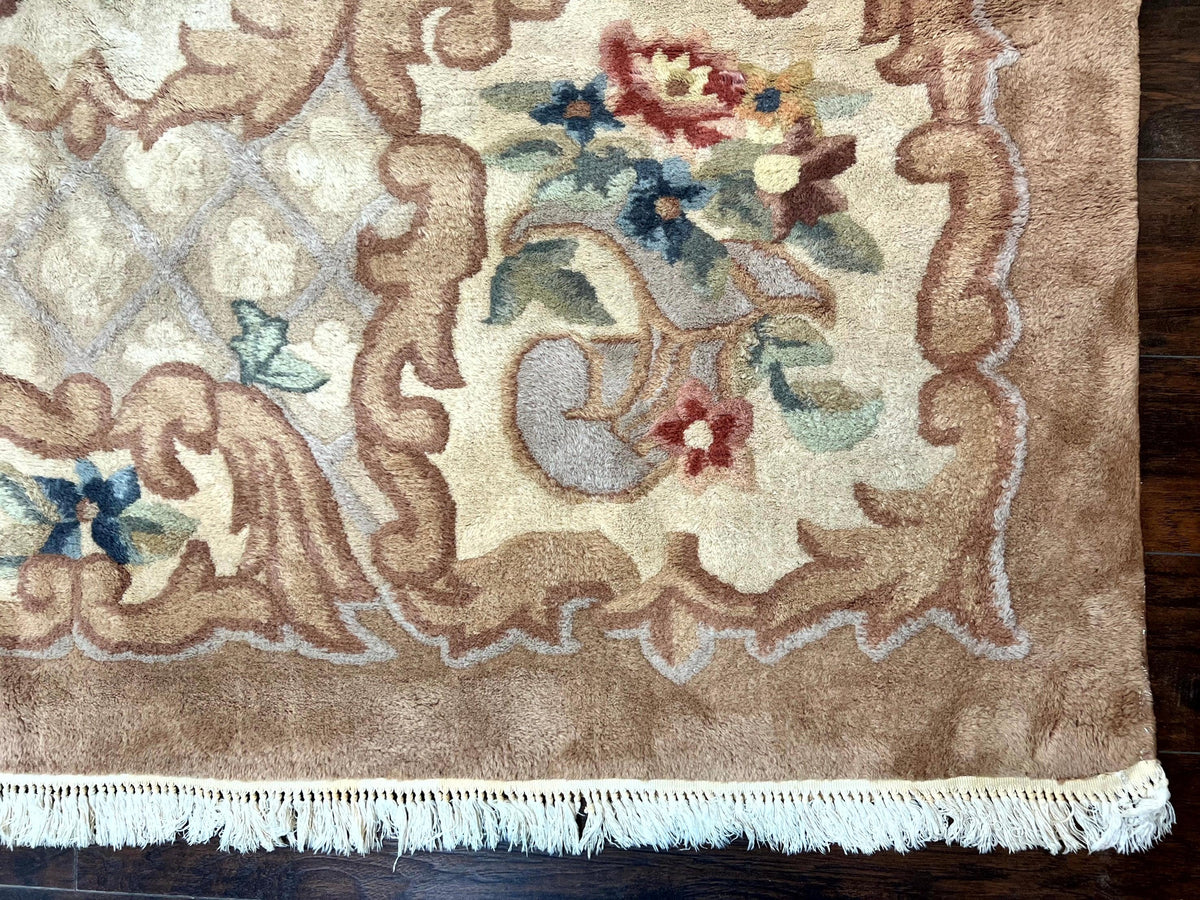 Indo Chinese Aubusson Wool Rug 11x16, Palace Sized Carpet, Oversized Handmade Vintage Rug, European Design - Jewel Rugs, view 10