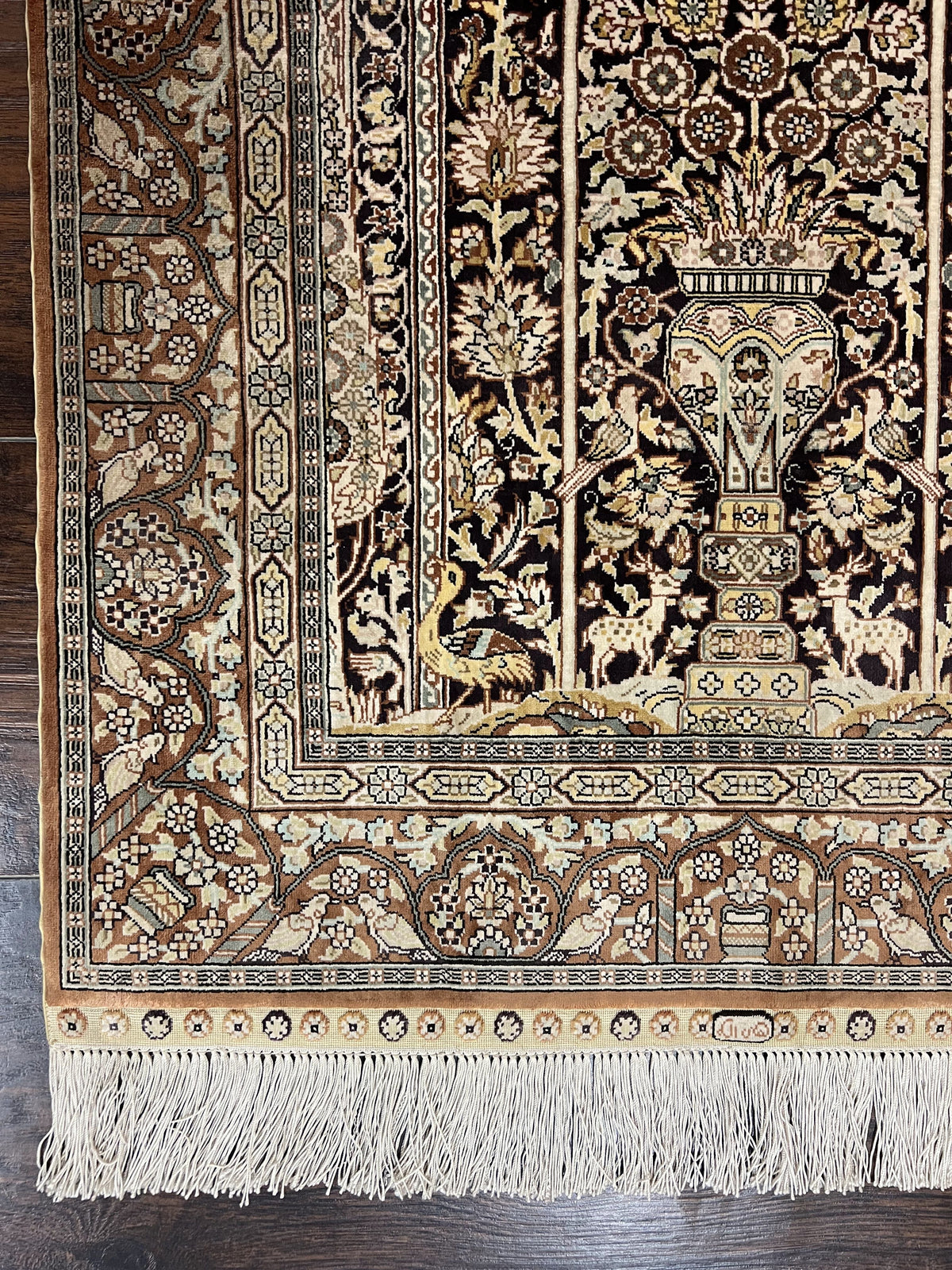 Turkish Silk Hereke Rug 2x3, Floral Vase Tree of Life Birds, Silk Pile on Silk Foundation, Vintage Oriental Carpet, Very Fine, Signature - Jewel Rugs, view 9