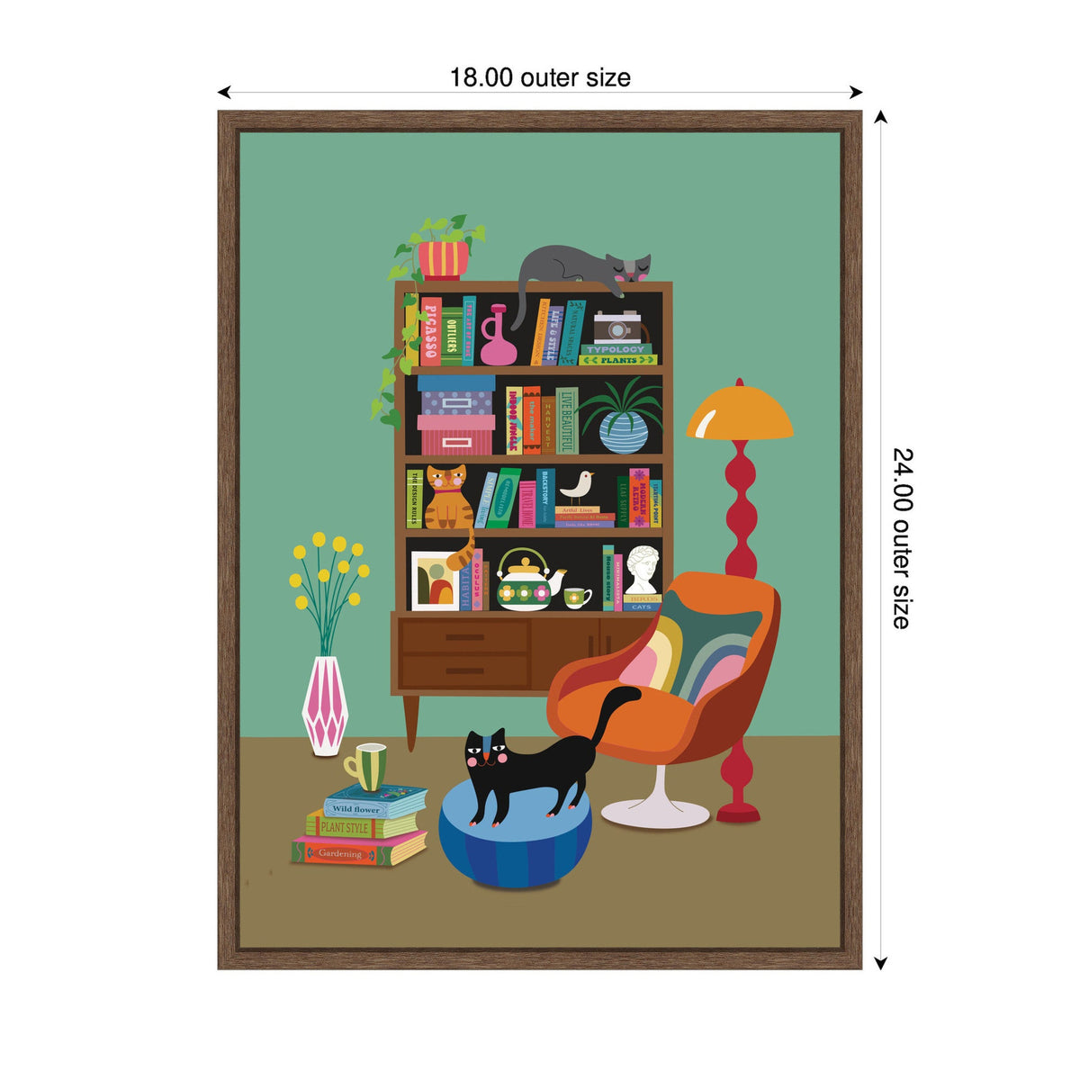 Cat Book Club 2 by Rachel Lee 3 Birdies Studio Framed Canvas Wall Art Print