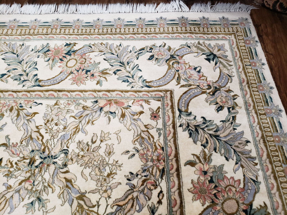 Pak Persian Floral Rug 11 x 12.6, Ivory, Very Fine, Hand Knotted - Jewel Rugs, view 8