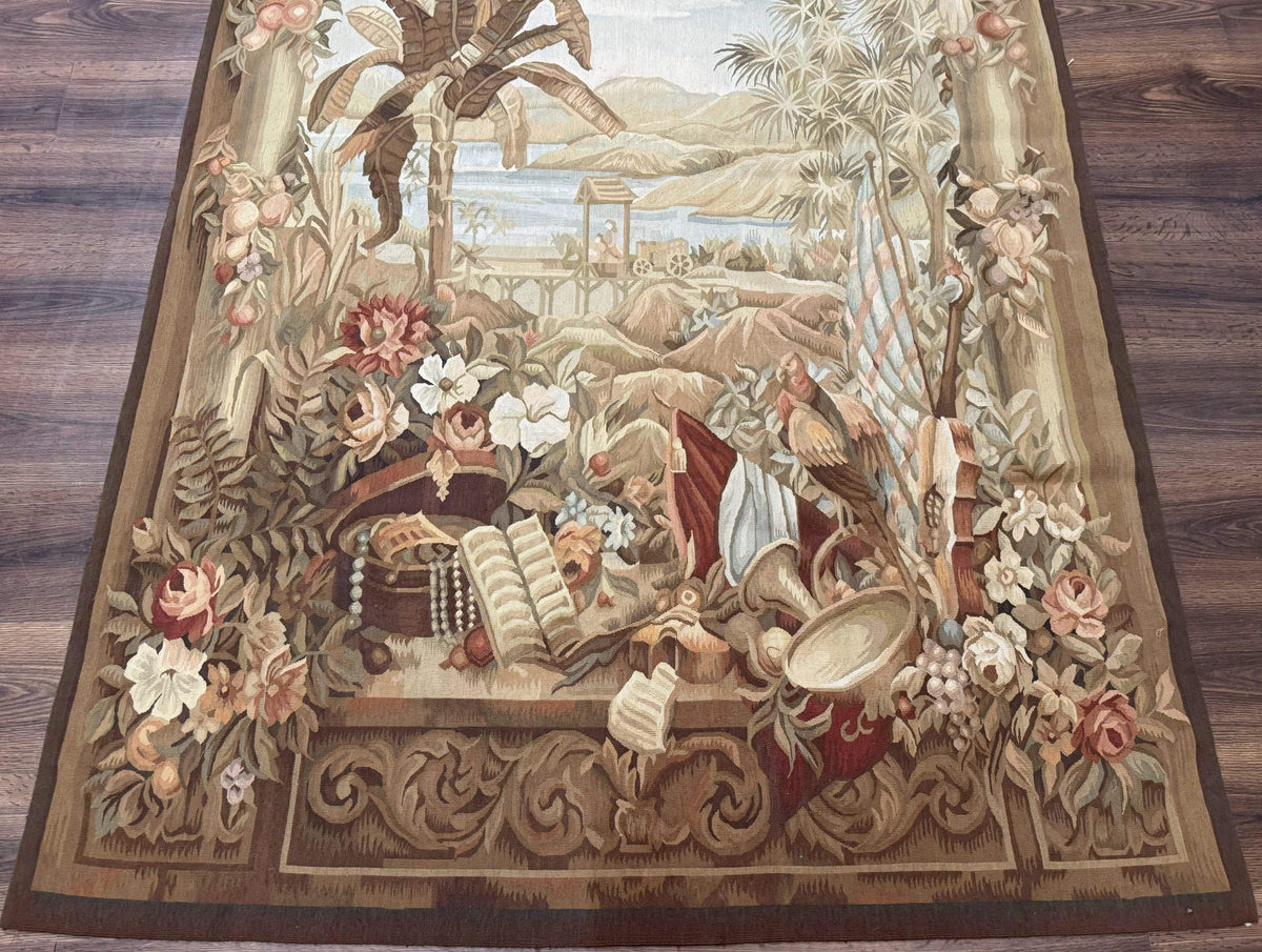 Vintage French Tapestry 5x7, Handmade, Wool, Aubusson Weave - Jewel Rugs, view 6