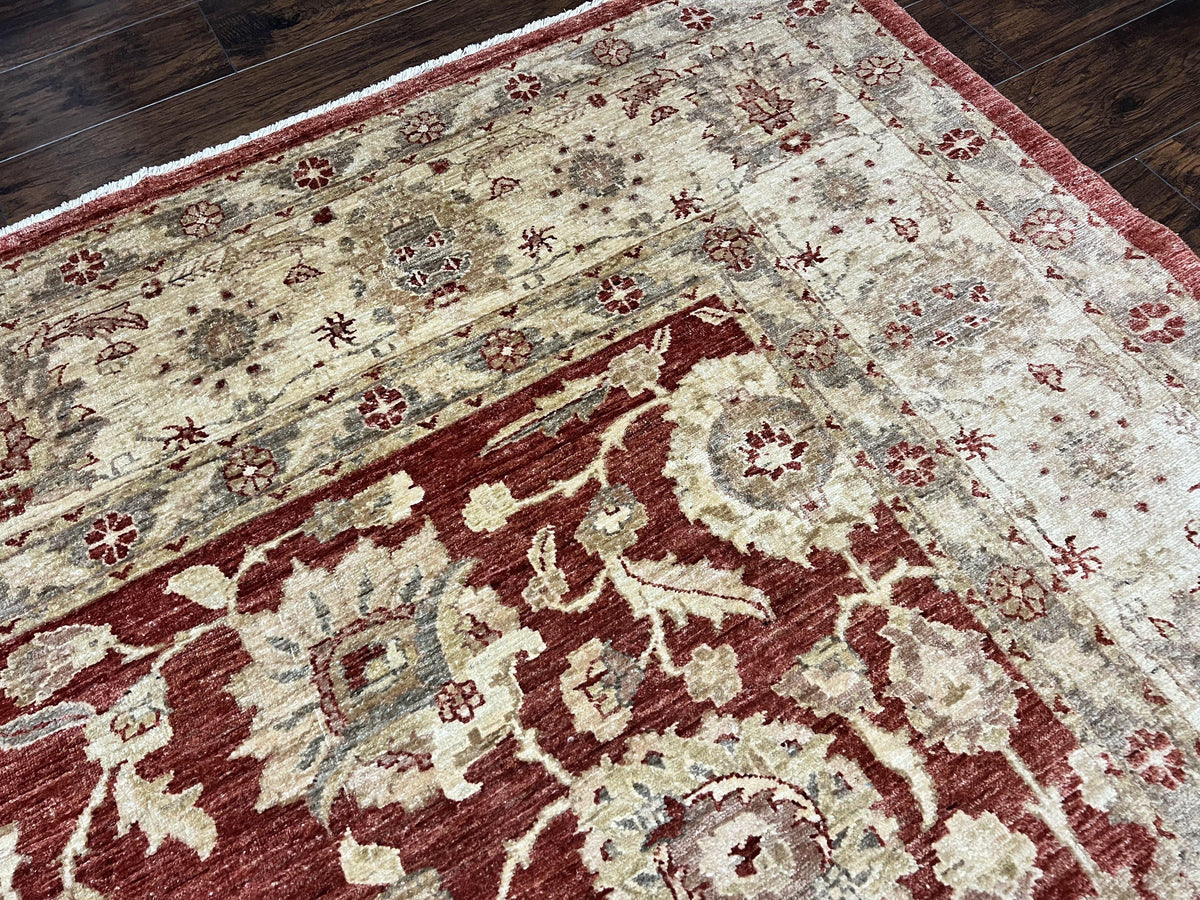 Pak Persian Rug 10x14, Sultanabad Mahal Peshawar Chobi Carpet, Large Vintage Wool Oriental Rug, Maroon & Beige, Floral Allover, Handmade - Jewel Rugs, view 8