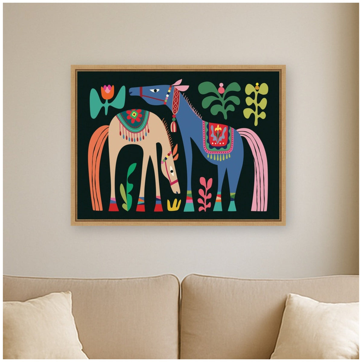 Two Horses 02 by Rachel Lee 3 Birdies Studio Framed Canvas Wall Art Print