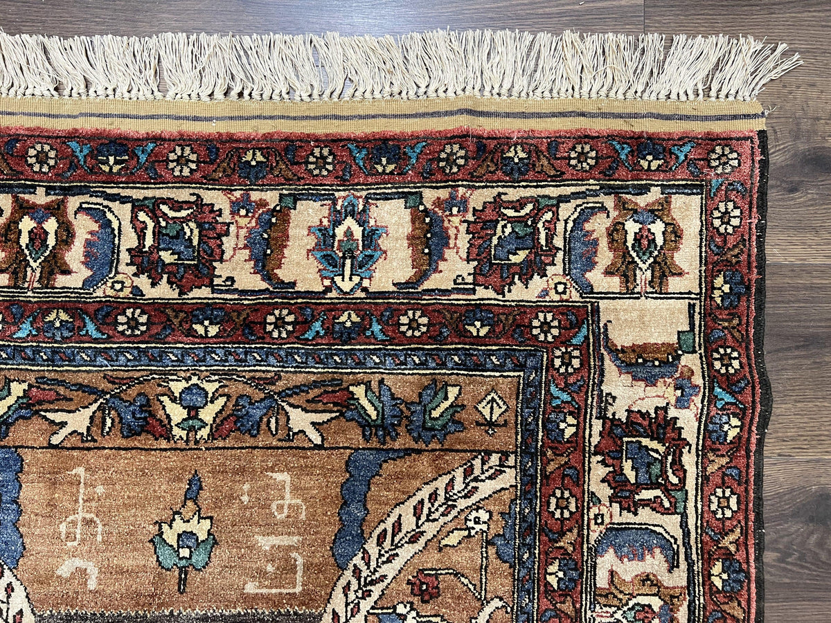 Unique Afghan Silk Rug 4x6, Hunting Pattern Animal Motifs, Light Brown and Cream, Persian Handwritten Poetry, Fine 1940s Oriental Carpet Wow - Jewel Rugs, view 9