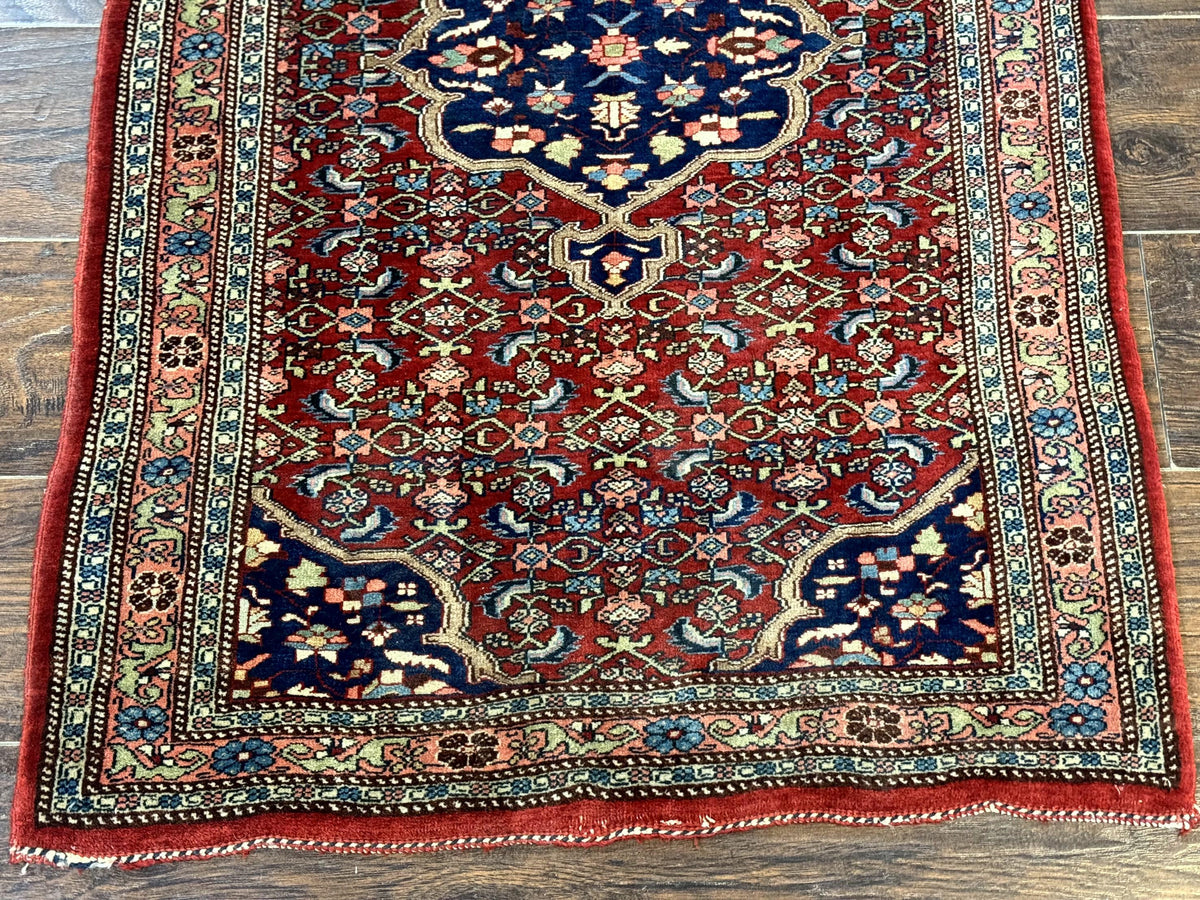 Persian Bidjar Rug 2.7 x 4, Red and Navy Blue, Small Persian Area Rug, Semi Antique - Jewel Rugs, view 6