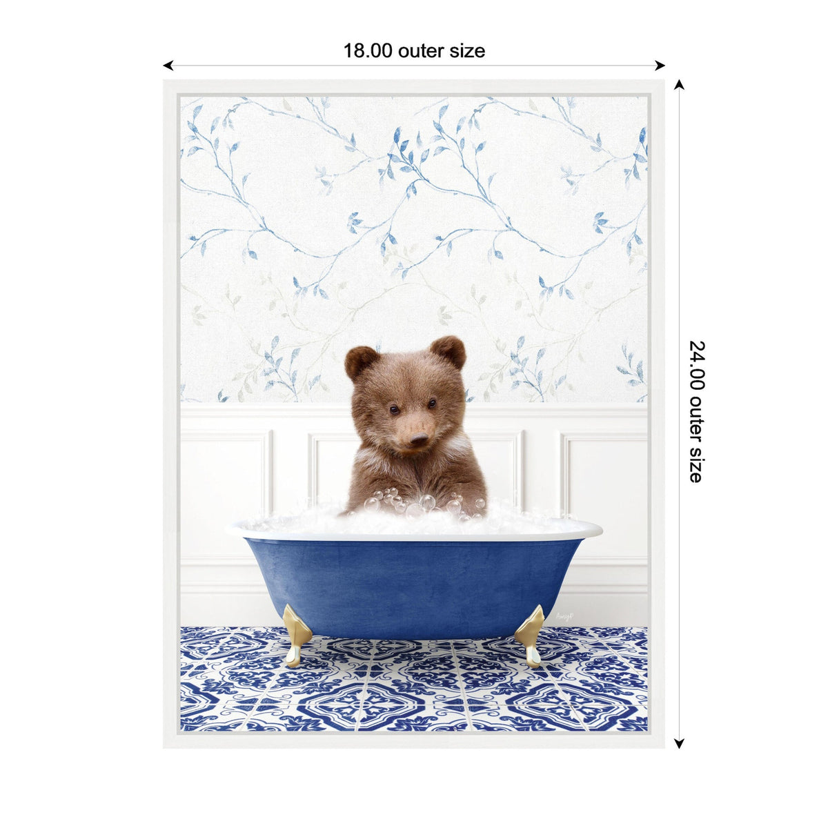 Sylvie Bear Cub in Eclectic Blue Bathtub Framed Canvas by Amy Peterson