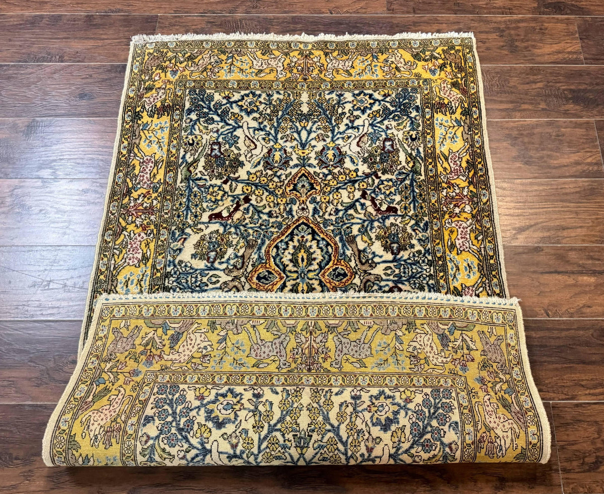 Persian Qum Tree of Life Rug 3.5 x 5.5, Animal Pictorials, Kork Wool with Silk Highlights - Jewel Rugs, view 12