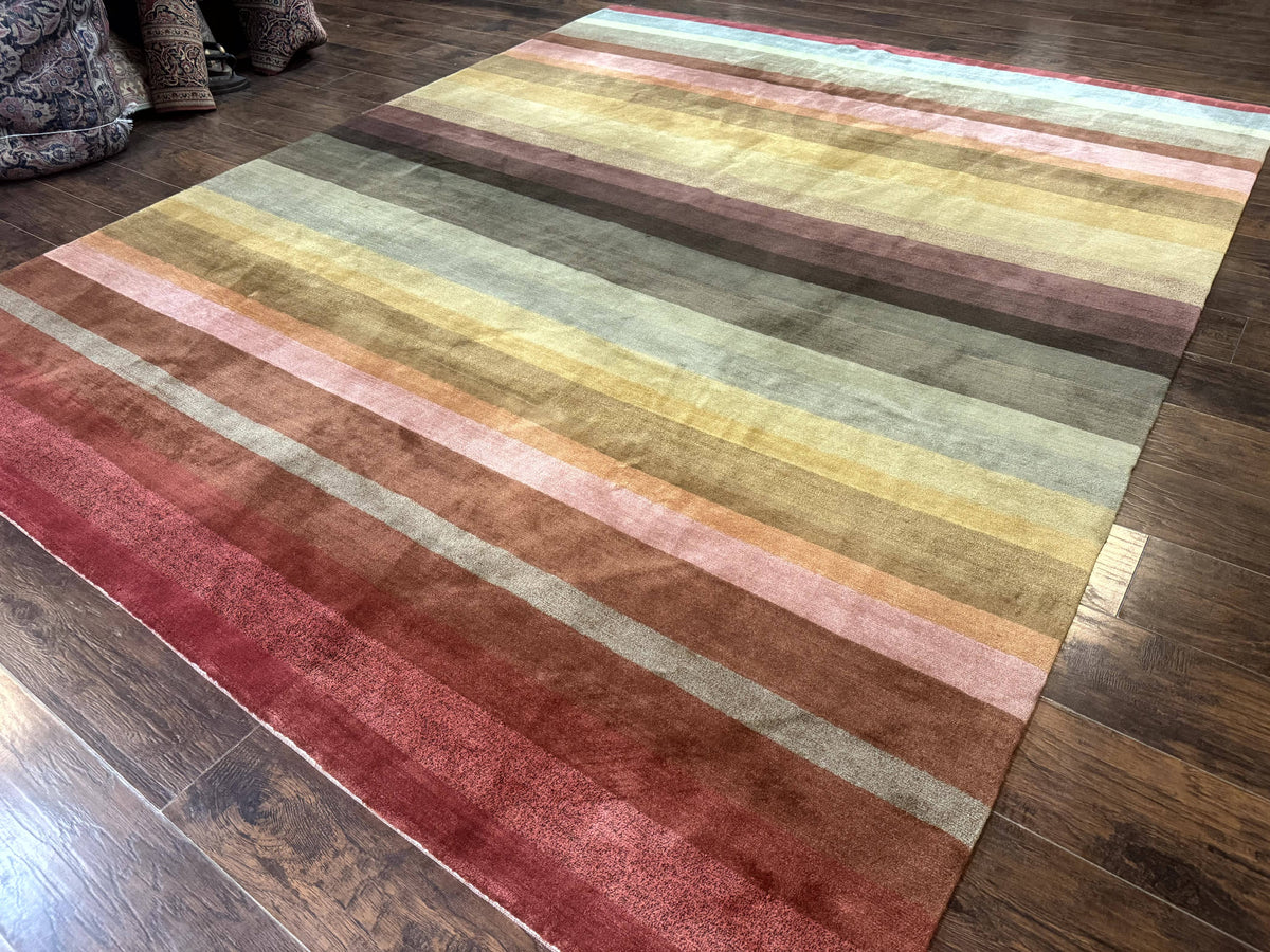 Modern Persian Gabbeh Rug 8x10, Multicolor Stripes, Soft Thick Wool Pile - Jewel Rugs, view 2