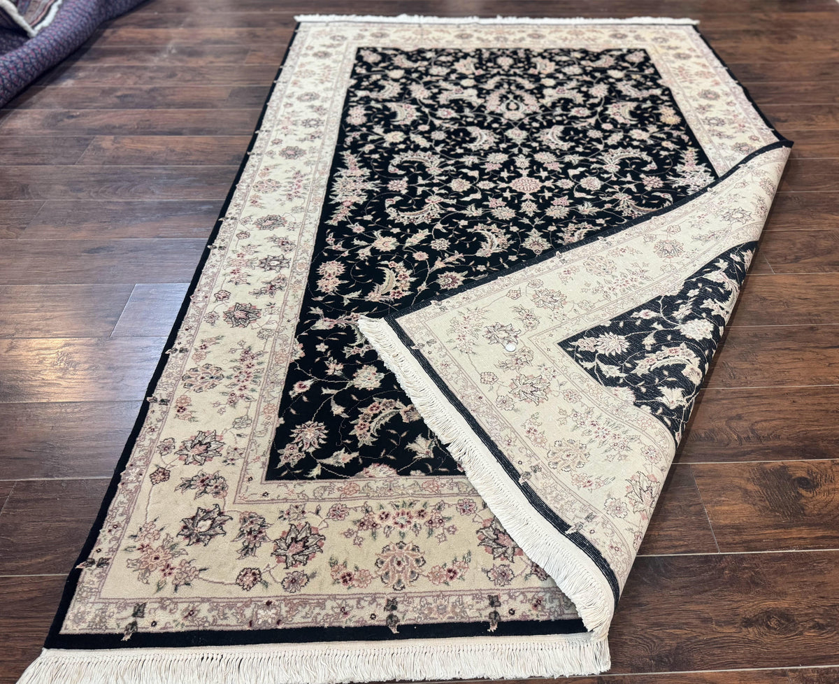 Sino Persian Rug 6x9, Black and Ivory, Wool and Silk Highlights, Handmade - Jewel Rugs, view 12
