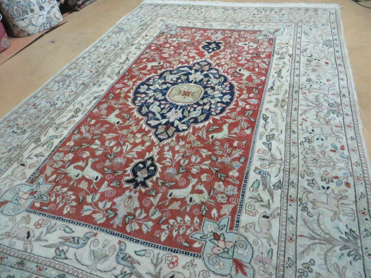 6' X 9' Vintage Handmade India Oriental Floral Wool Rug Hunting Bird Deer Nice - Jewel Rugs, view 13