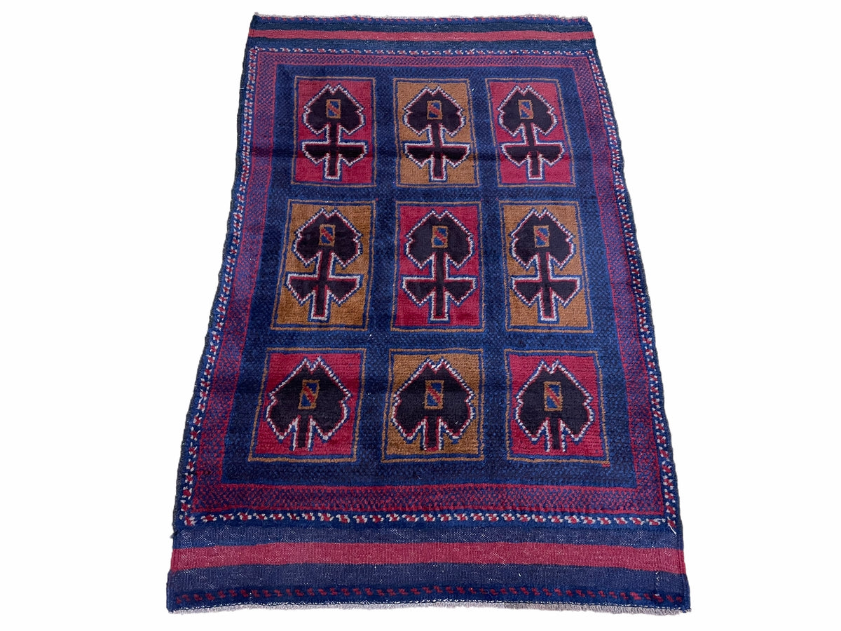 2' 9" X 4' 5" Vintage Handmade Tribal Wool Rug Balouchi Afghan Rug Blue Red 3x5 - Jewel Rugs, view 2