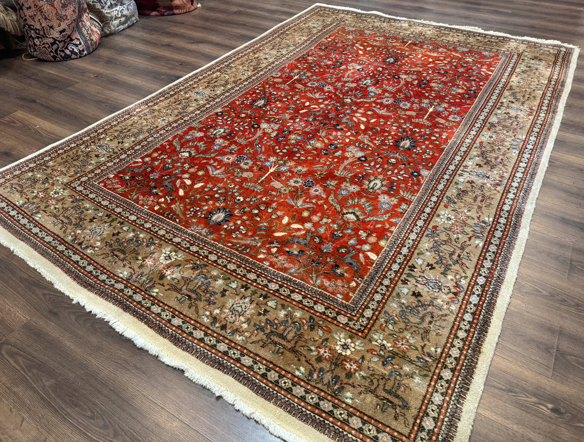 Persian Tabriz Rug 6x10, Burnt Orange and Tan, Animal Pictorials, Deer, Floral, Taba Tabae Carpet - Jewel Rugs, view 2