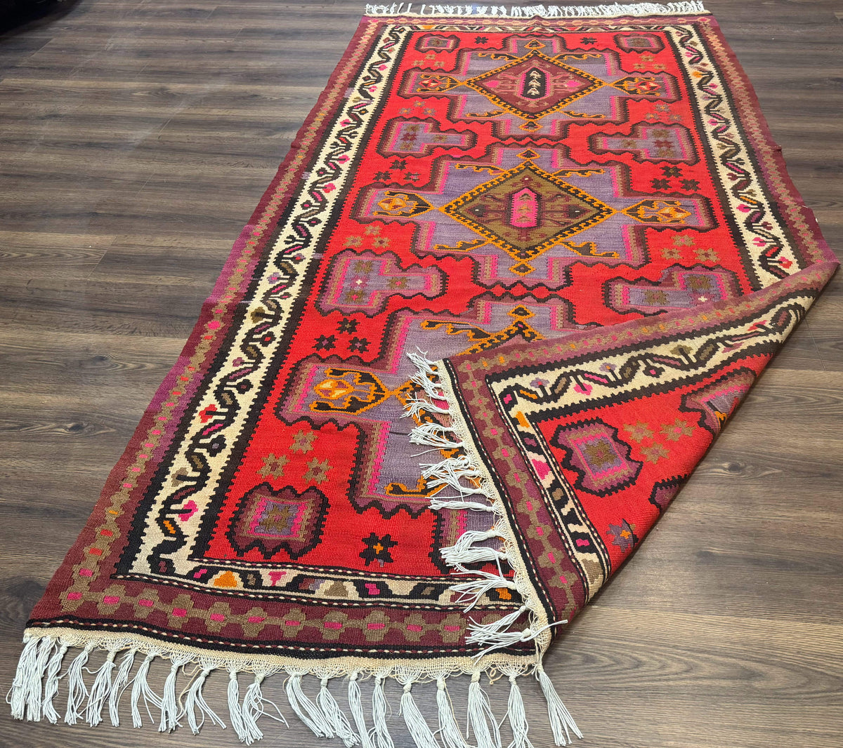 Persian Kurdish Zarand Kilim Rug 5x9, Red, Geometric Medallions, Wide Runner - Jewel Rugs, view 11