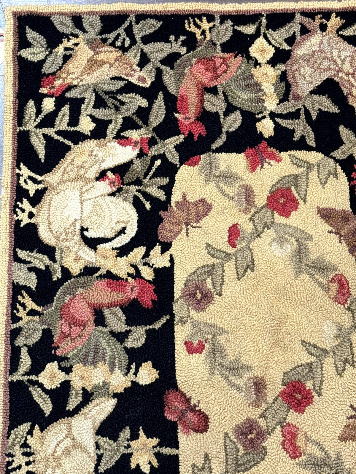 Small Vintage Hooked Rug, Roosters, Handmade, Wool - Jewel Rugs, view 7