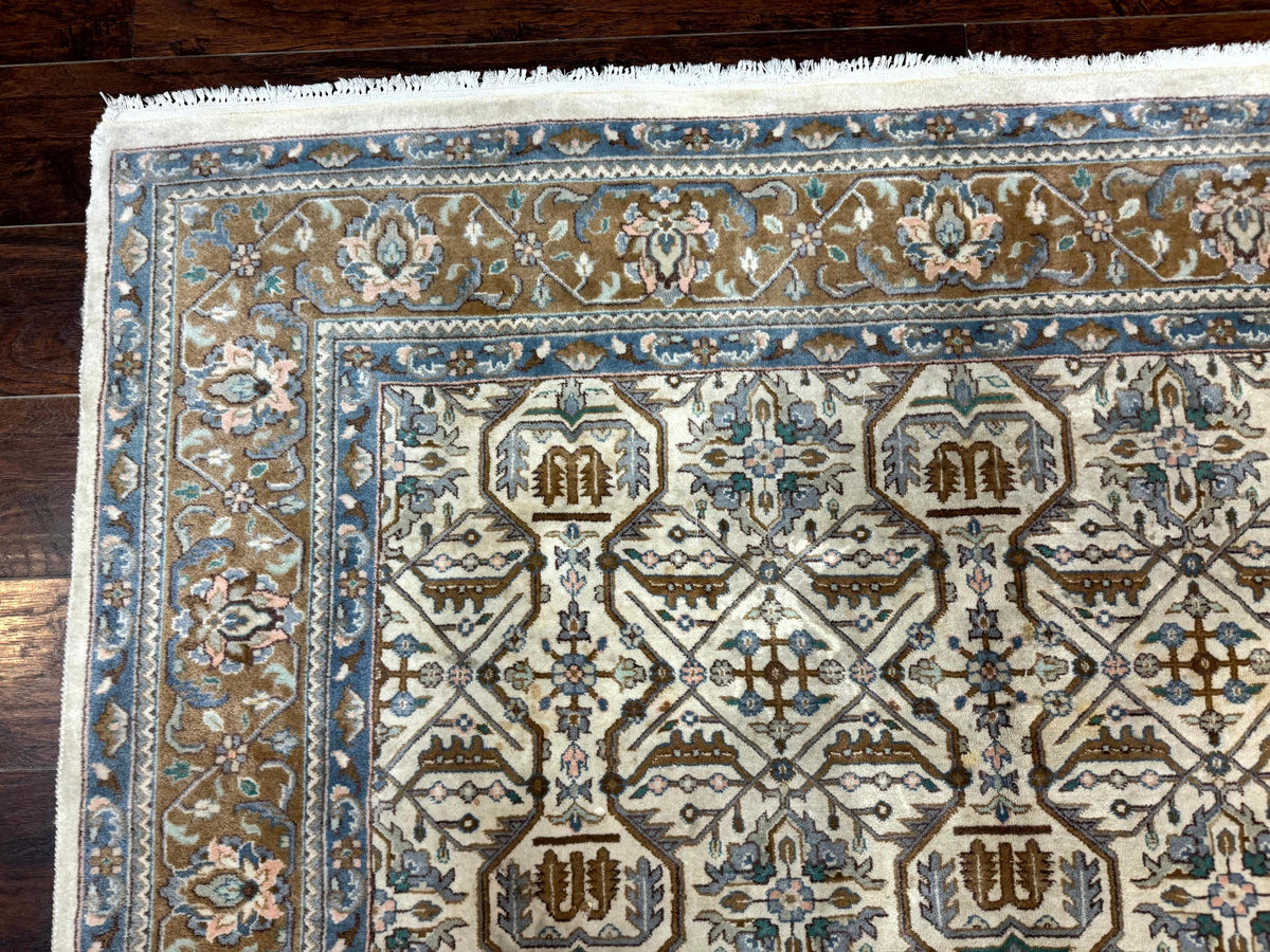 Indo Persian Rug 6x9, Beige, Allover Pattern, Vintage Wool Oriental Carpet - Jewel Rugs, view 7