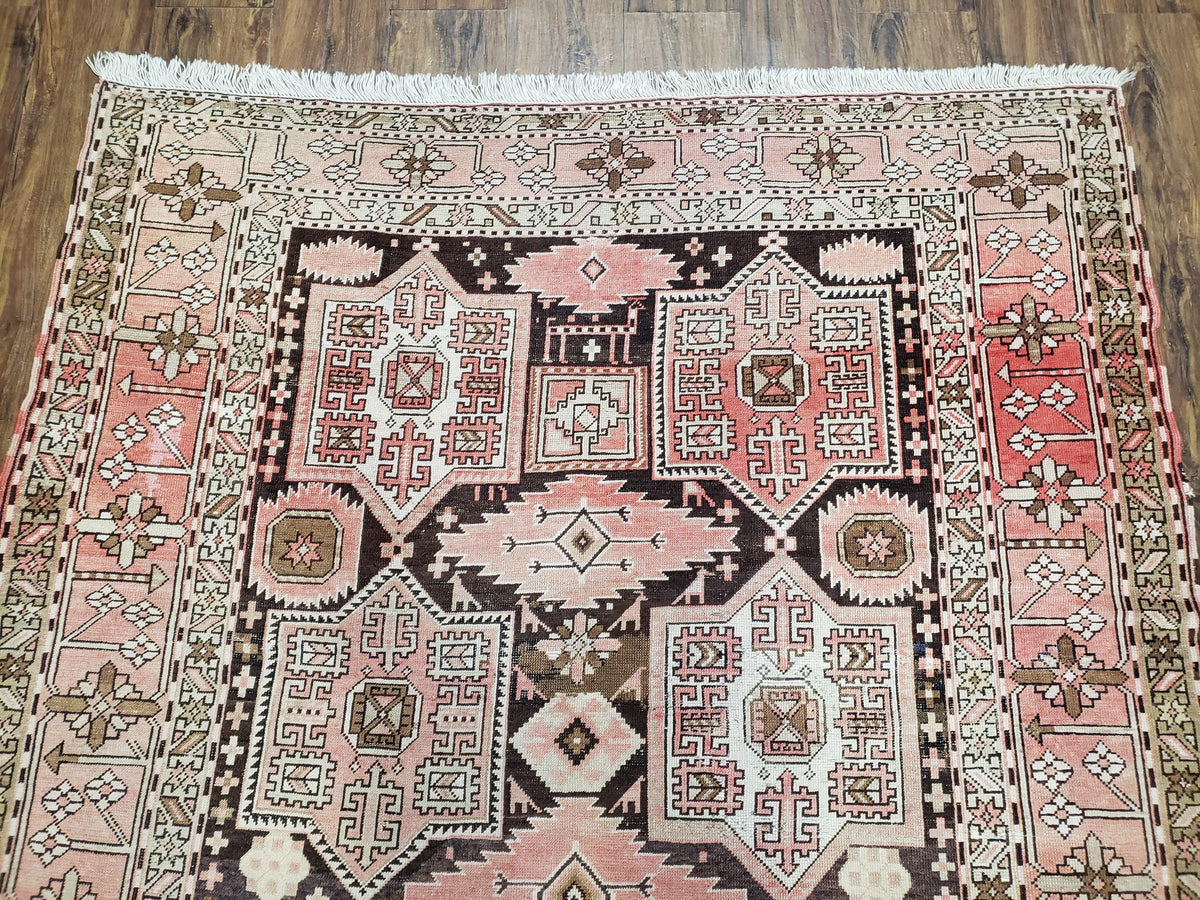Antique Caucasian Rug 5' 5" x 10' 9", Shirvan Carpet, Wide Oriental Corridor Runner, Quality Handmade Hand-Knotted Wool Rug, Pale Pink Black - Jewel Rugs, view 4