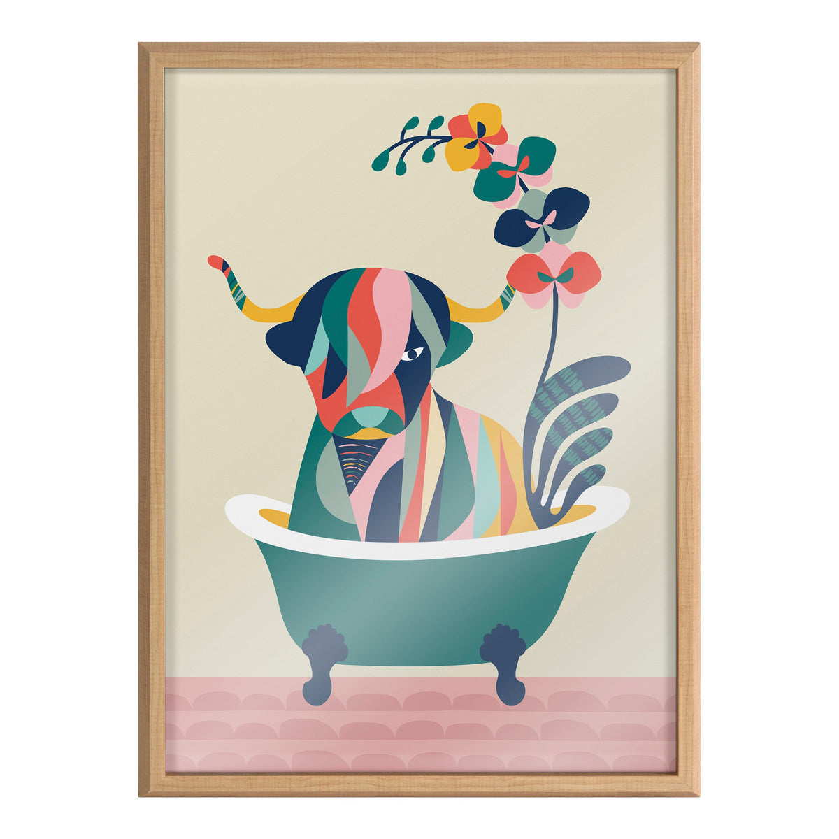 Blake Mid Century Modern Cow in Bathtub Framed Printed Glass by Rachel Lee of My Dream Wall