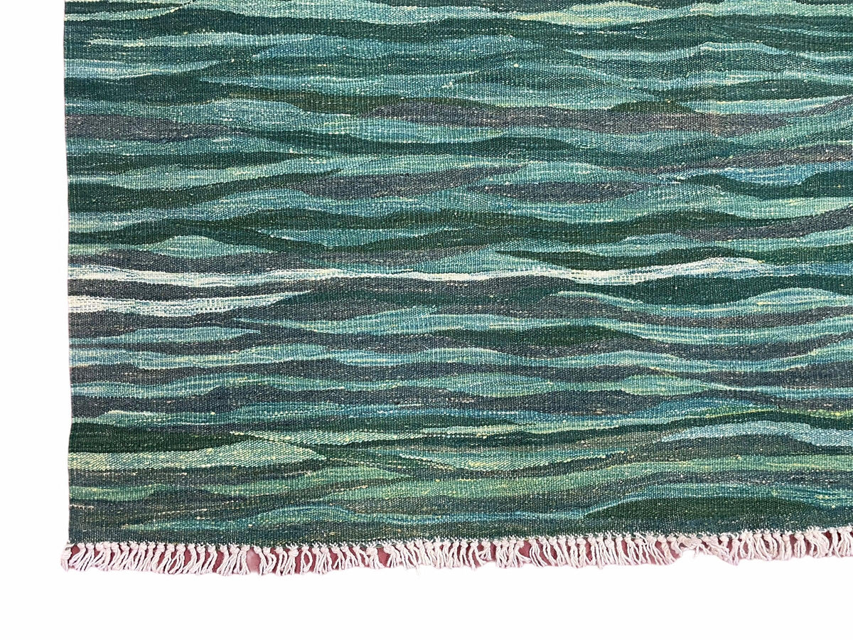 Sea Green Kilim Area Rug, White Blue Red Stripes, Russian Flag Rug, Flatweave Hand Knotted Carpet, Turkish Carpet, Wool, New, 5' 6" x 7' 10" - Jewel Rugs, view 10