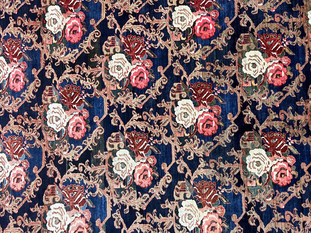 Persian Bidjar Rug 8x11, Floral Bouquets, Blue Black Red Pink, Handmade Hand Knotted Vintage Semi Antique Oriental Carpet - Jewel Rugs, view 4
