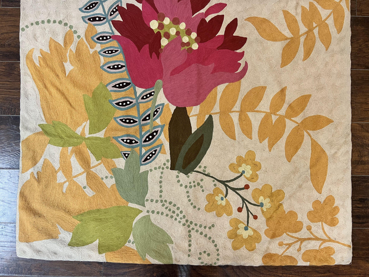Indian Hand Stitched Rug 4x6, Floral, Silk, Large Floral Design - Jewel Rugs, view 6