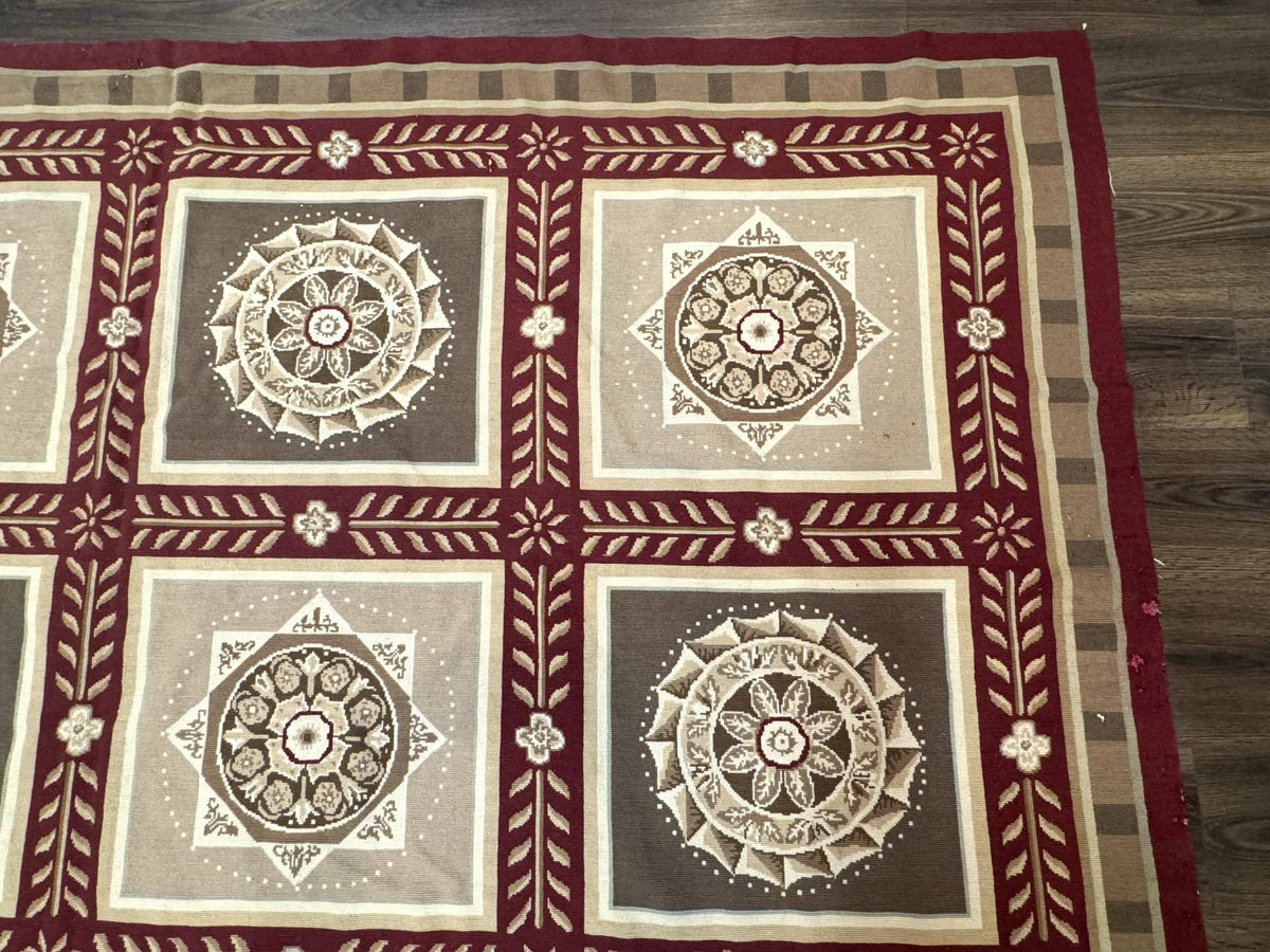 Needlepoint Rug 9x12, Panel Design, Burgundy Taupe, Elegant - Jewel Rugs, view 8