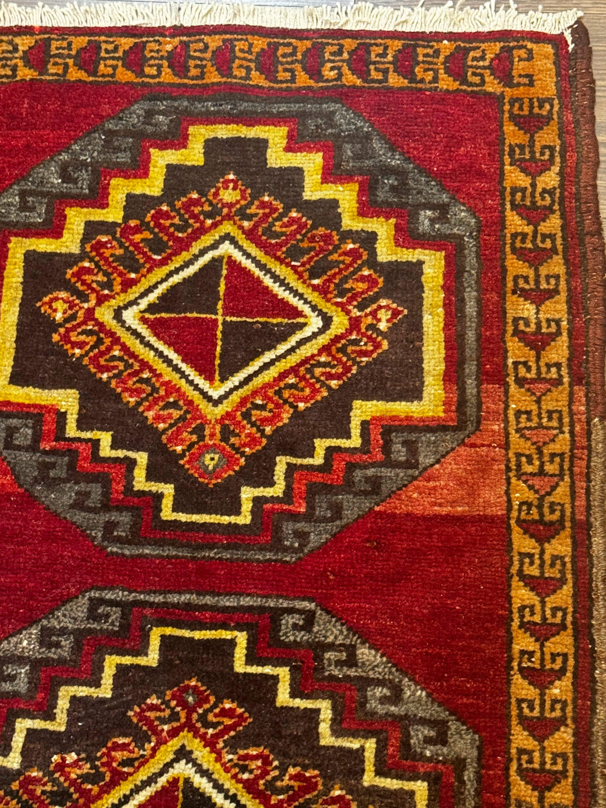 Small Antique Turkish Yastik Rug 2x3, Double Medallions, Geometric, Red, Wool - Jewel Rugs, view 8