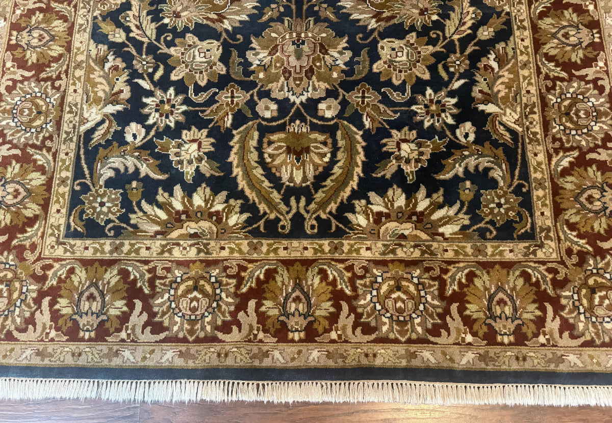 Indian Agra Rug 6x9, Floral, Traditional Rug, Dark Green Maroon Tan - Jewel Rugs, view 6
