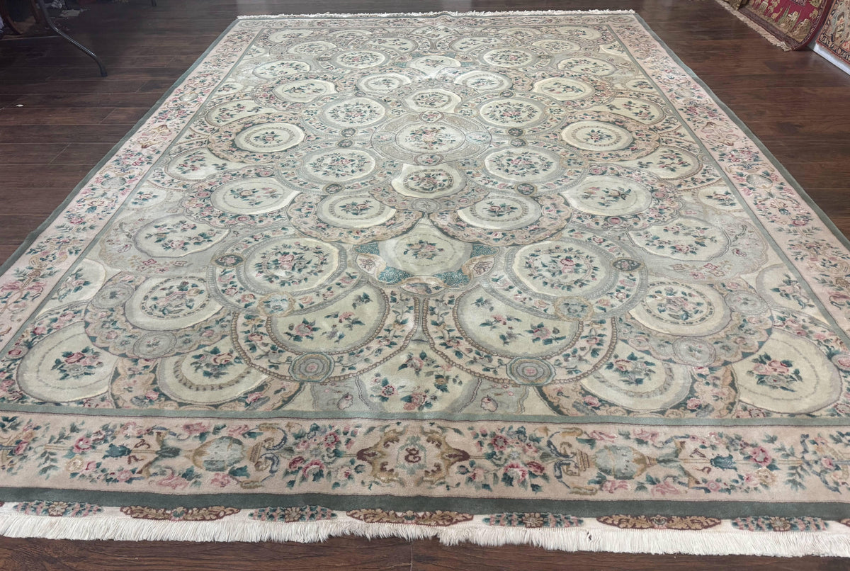 Pak Persian Rug 9x12, Wool with Silk Highlights, European Design, Floral, Green - Jewel Rugs, view 2