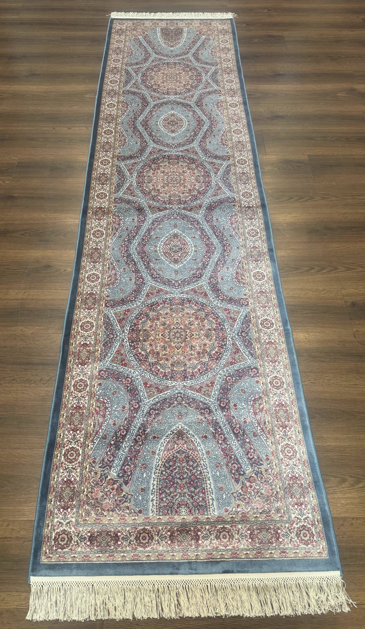 Turkish Silk Runner Rug 2.6 x 10, Light Blue Carpet, Bamboo Silk, New - Jewel Rugs, view 2