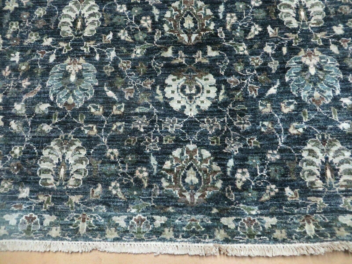 5' 6" X 8' Vintage Handmade Pakistani Floral Oriental Wool Rug Black Dark Grey - Jewel Rugs, view 4