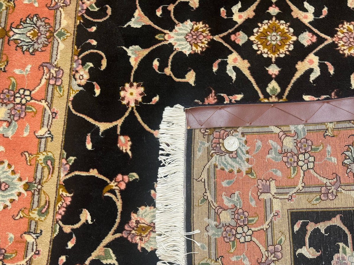 Persian Tabriz Rug 3x5 Black and Salmon Floral Fine Handmade 360 KPSI - Jewel Rugs, view 11