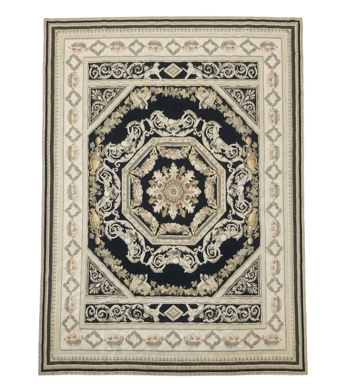 Aubusson Rug 6x8, European Design, Lion Pictorials, Black - Jewel Rugs