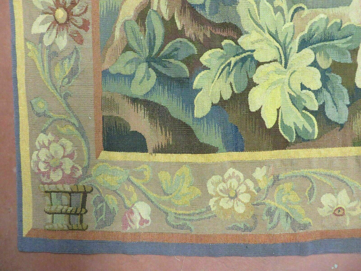 Antique French Tapestry 5x6 French Handmade Aubusson Nature One Of A Kind Rare - Jewel Rugs, view 8