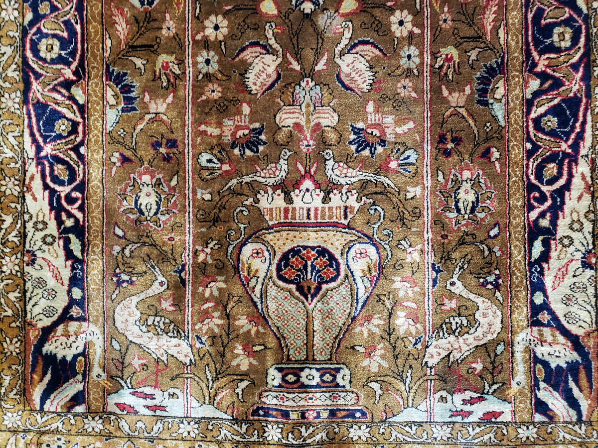 Semi Antique Persian Qum Silk Prayer Rug, Silk, Hand-Knotted, 3'6" x 5' - Jewel Rugs, view 5
