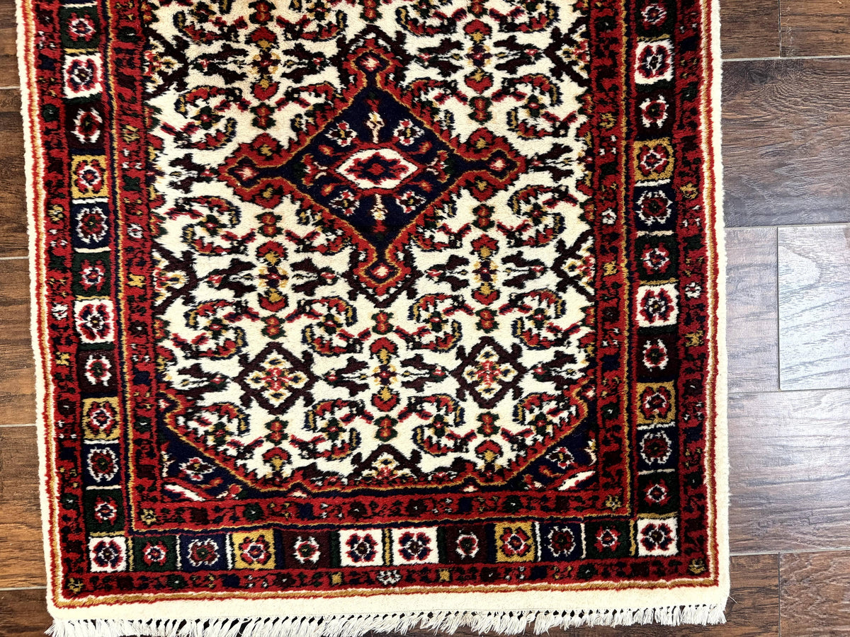 Indo Persian Bidjar Runner Rug 2.8 x 10, Vintage Rug for Hallway, 10ft Runner, Wool Handmade Ivory and Red, Medallions - Jewel Rugs, view 10