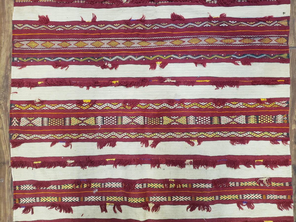 Antique Turkoman Yamud Rug 3x5 ft, 1920s Turkmen Sofreh Table Cover, Bohemian Rug, Tribal Collectible, Striped Rug, Handmade Ivory and Red - Jewel Rugs, view 13