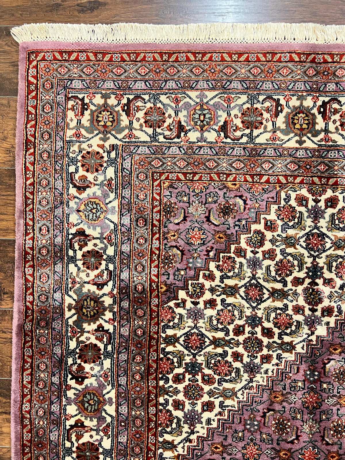 Indo Persian Bidjar Rug 8x10, Purple and Ivory Hand Knotted Wool Vintage Oriental Carpet, Herati Mahi Pattern, 8 x 10 Traditional Fine Rug - Jewel Rugs, view 6