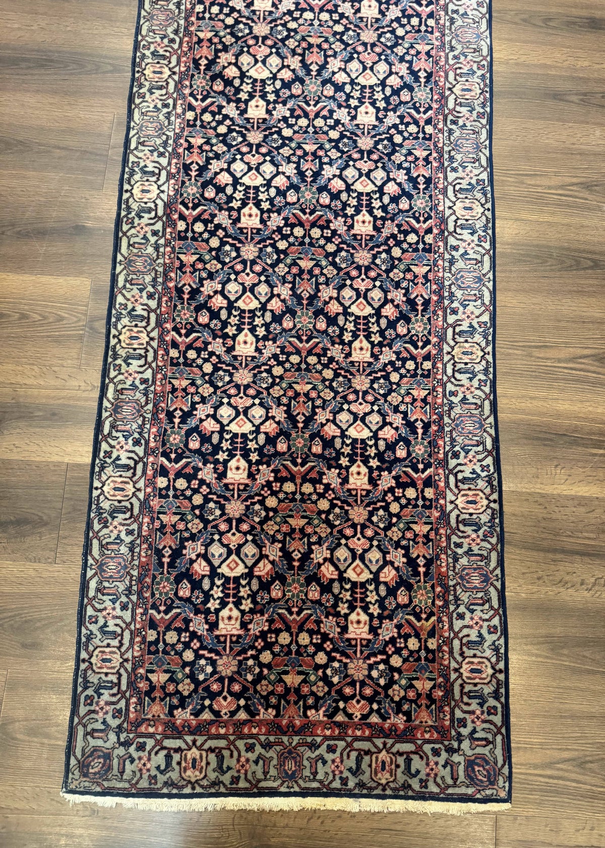 Indo Persian Runner Rug 2.8 x 12, Navy Blue, Floral, Fine 270 KPSI - Jewel Rugs, view 6