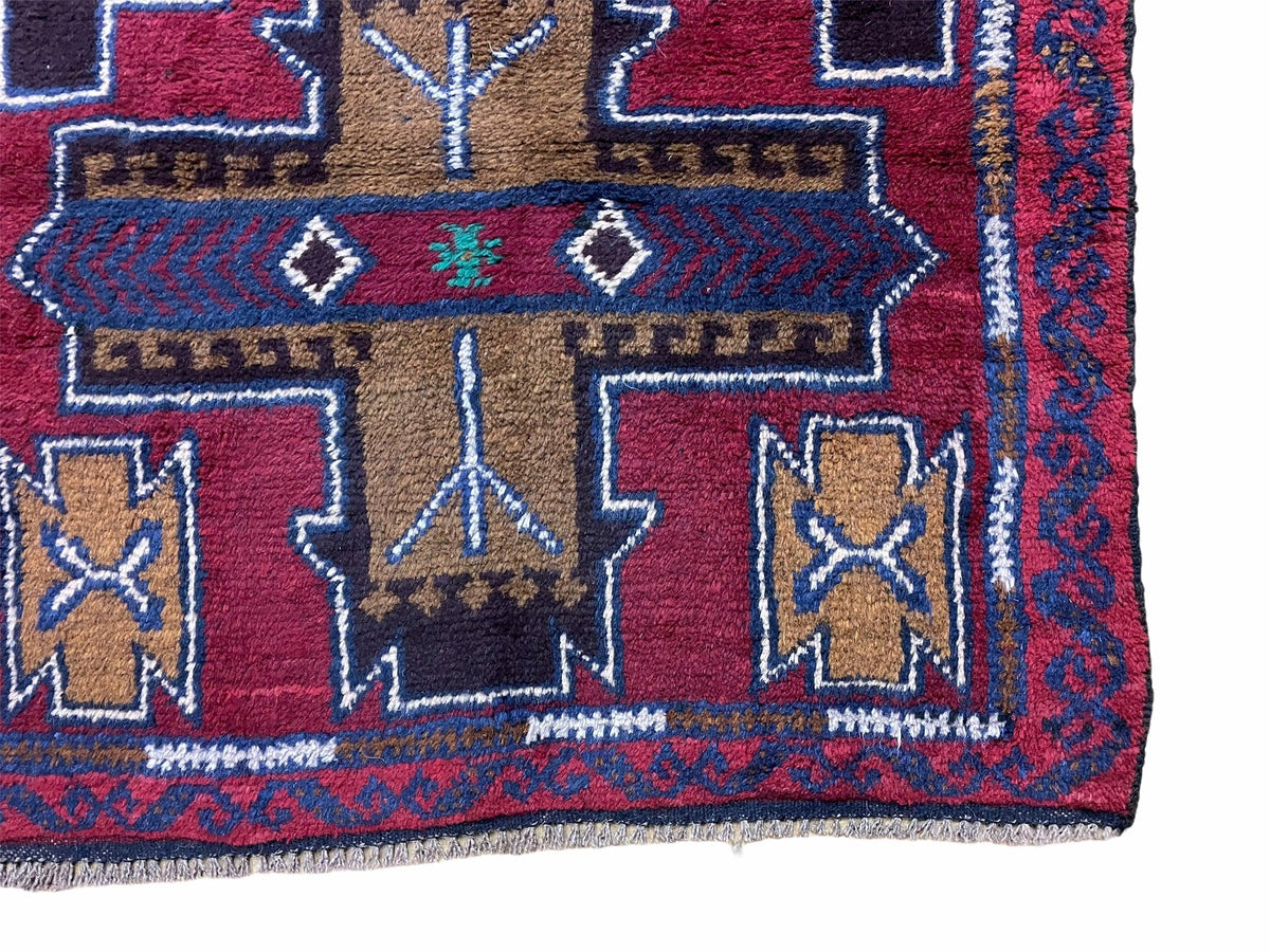 2' 10" X 4' 9" Vintage Handmade Tribal Wool Rug Balouchi Rug Afghan Rug Red Blue - Jewel Rugs, view 10
